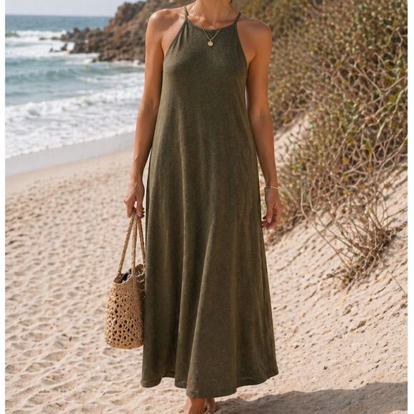 Madewell Dresses & Skirts - Madewell Knit Cami Maxi Dress Medium Olive Green Ribbed Minimalist Comfy